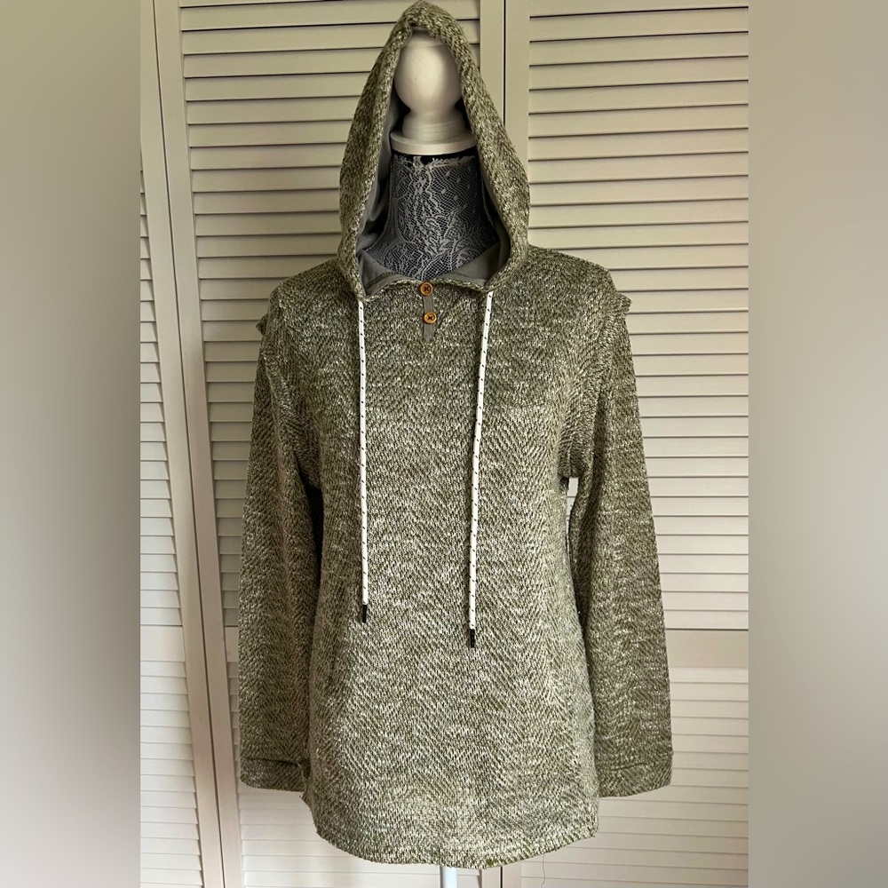 Earthbound Trading Co. Knit Hoodie Sweater Gray White Size M